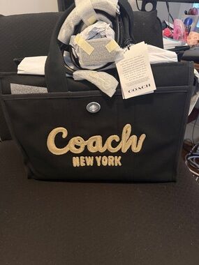 Coach New York Black Canvas Tote with Gold Logo